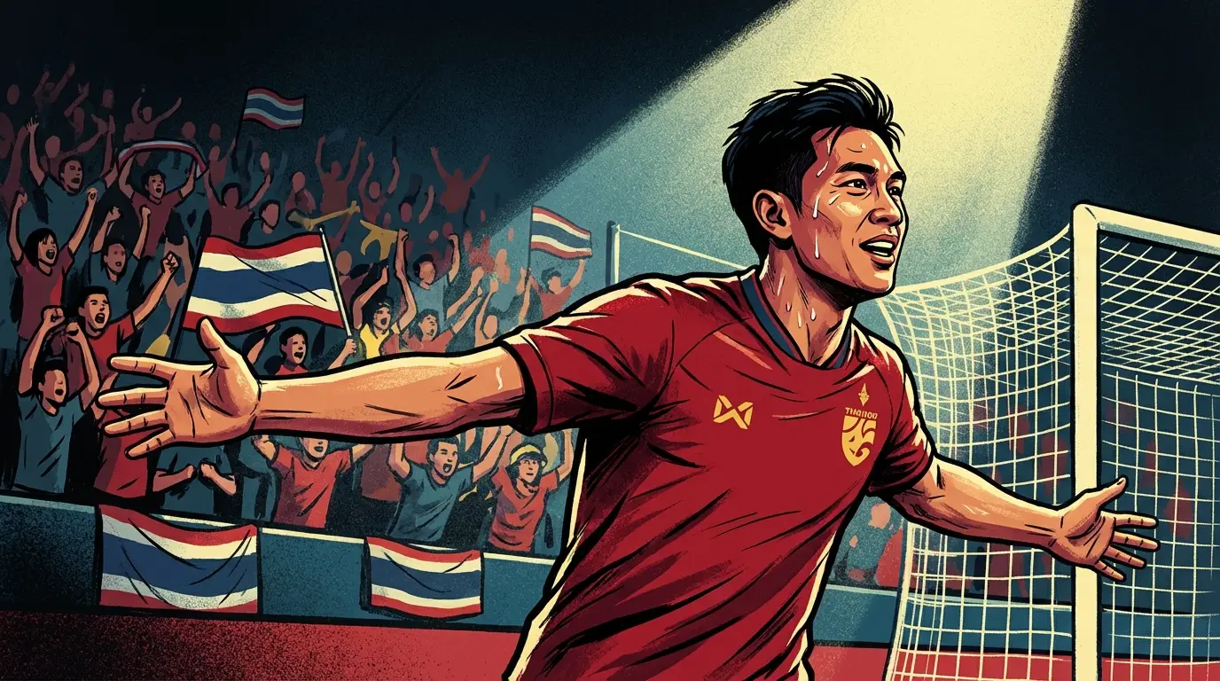 ภาพประกอบแสดงช่วงเวลาประตูตีเสมอของทีมไทย U23