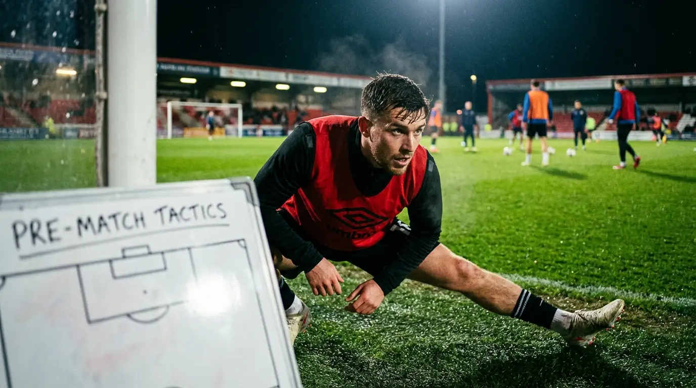 A conceptual image representing a player's comeback from injury, warming up on the sidelines with determination before a crucial match.