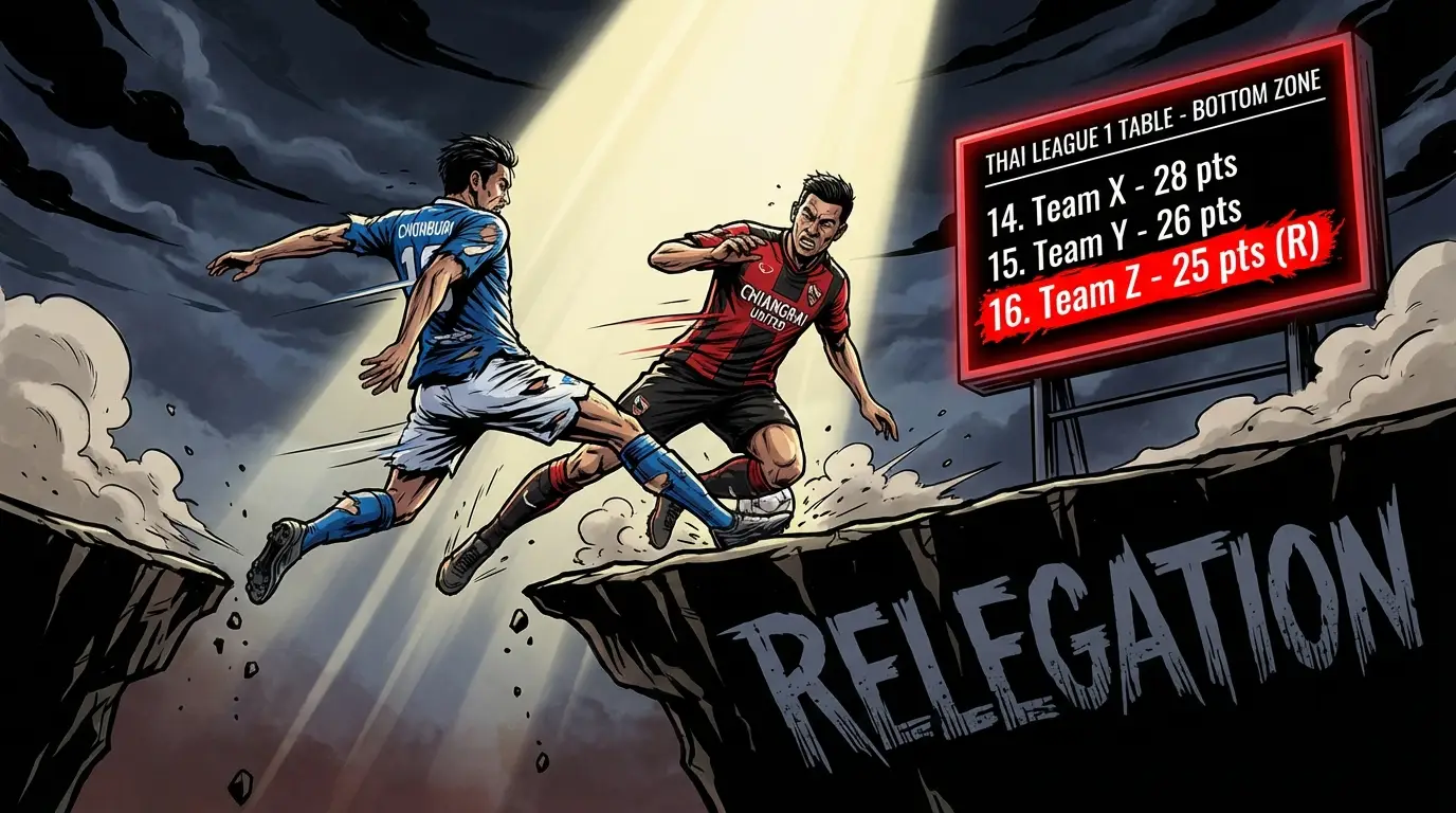 ภาพบรรยากาศแสดงการแข่งขันอันดุเดือดและความกดดันในโซนตกชั้นของไทยลีก 1