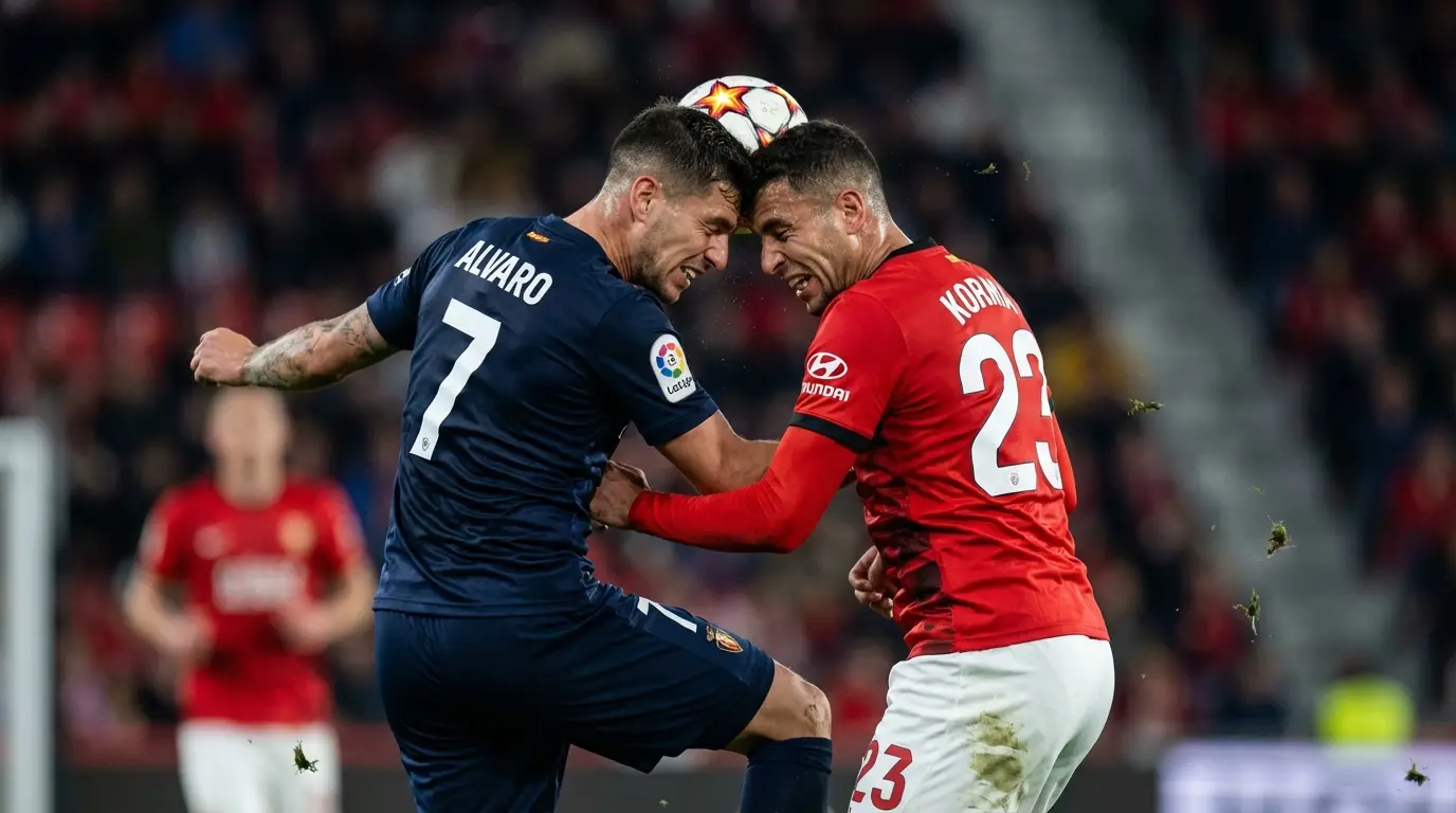 Intense midfield battle between two footballers, representing the tactical pressure described in the article.