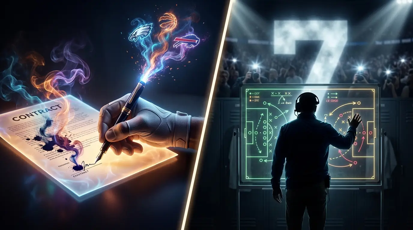 A stylized scene representing the tension and opportunity of the mid-season transfer window and the looming new foreign player policy in Thai football.